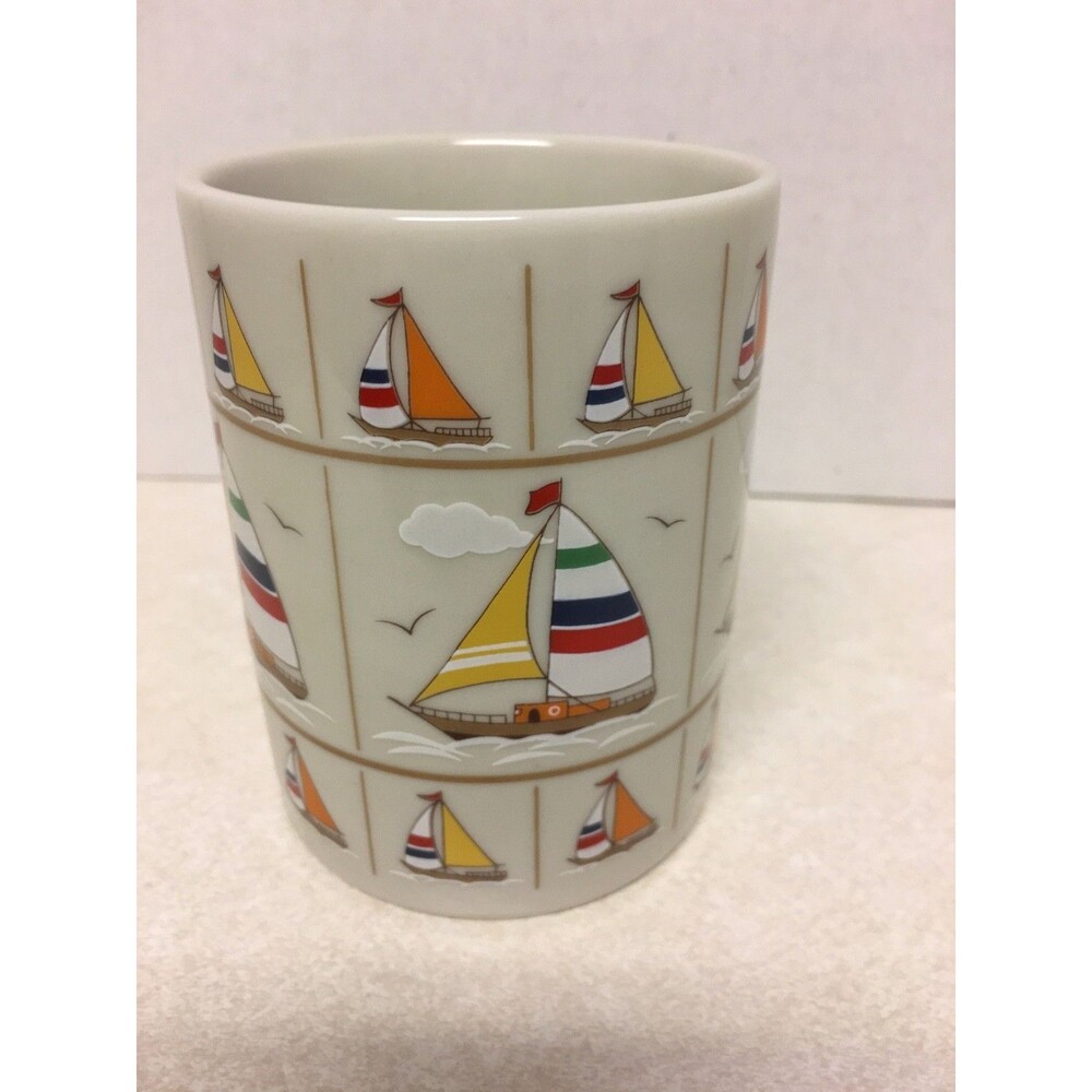 Otagiri Japan Porcelain Coffee Mug Nautical Sailboats - Picture 2 of 5